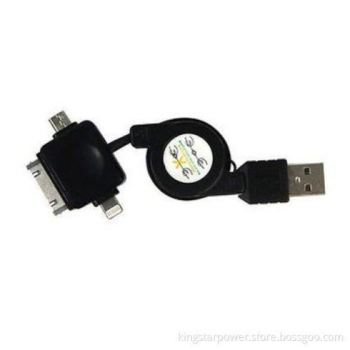Retractable 3-in-1 Micro 30/8-pin USB Charge Sync Cable for iPhone 5/5S/5C/4s and Samsung HTC